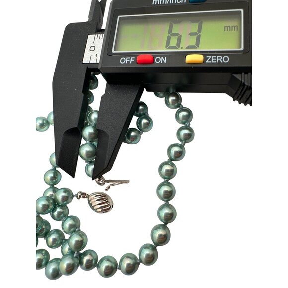 Vintage Inspired Blue Pearl Necklace Simulated Silver-Tone Clasp 6.3mm Beads - Picture 5 of 7
